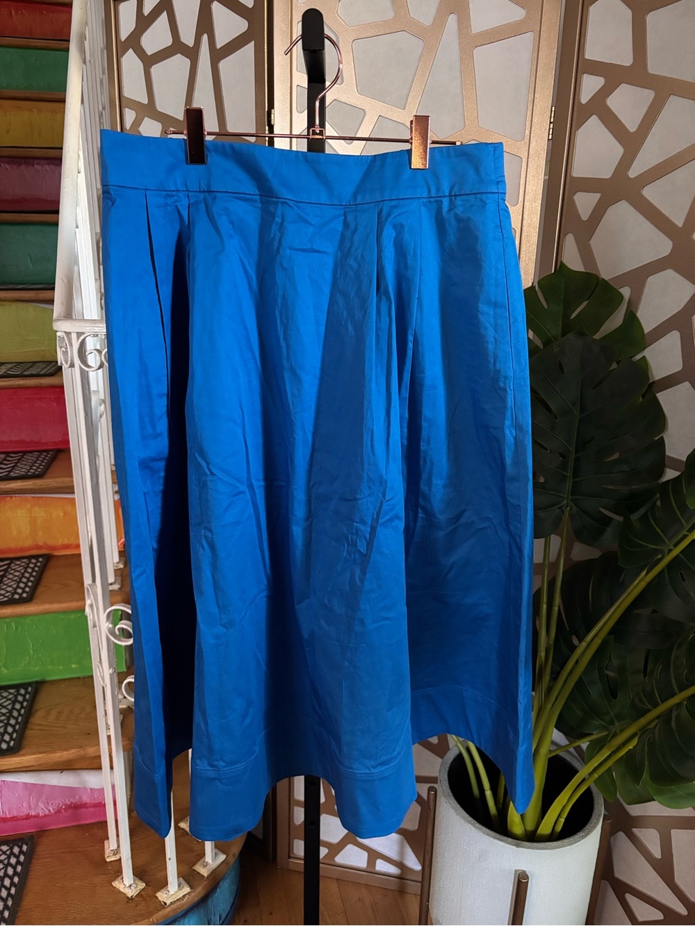 Boden Cobalt Blue Midi Skirt US 12P UK 12P Pleated Cotton Poplin NWT